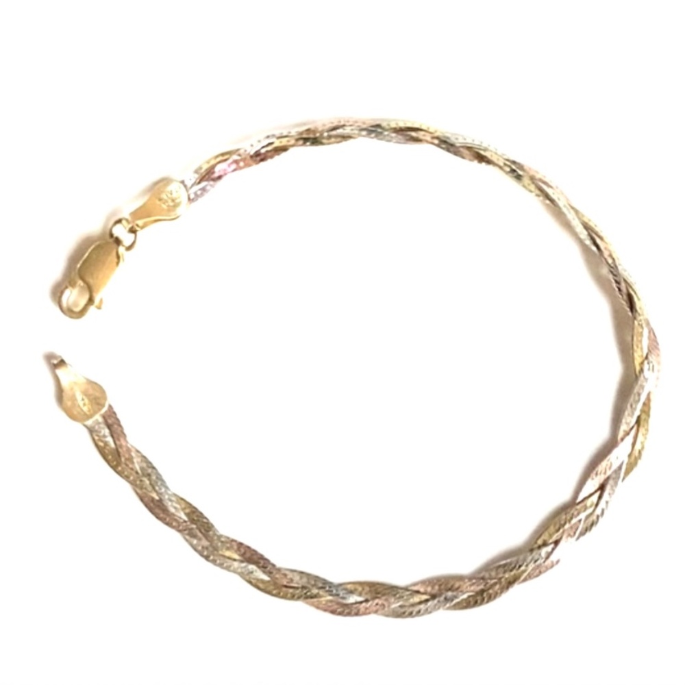 Sterling Silver 7.5” Tricolor Braided Herringbone Bracelet